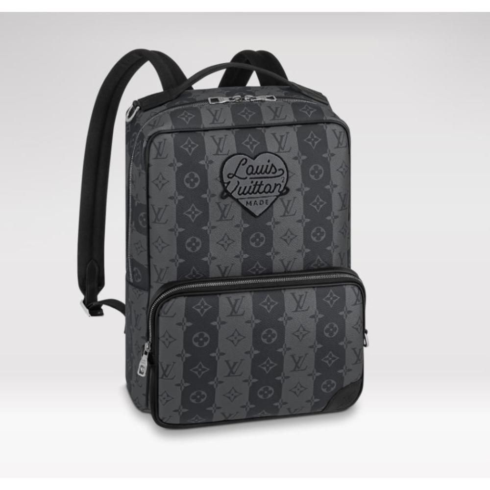 Rucksack Backpack Monogram Stripe Eclipse Canvas Leather Black Gray